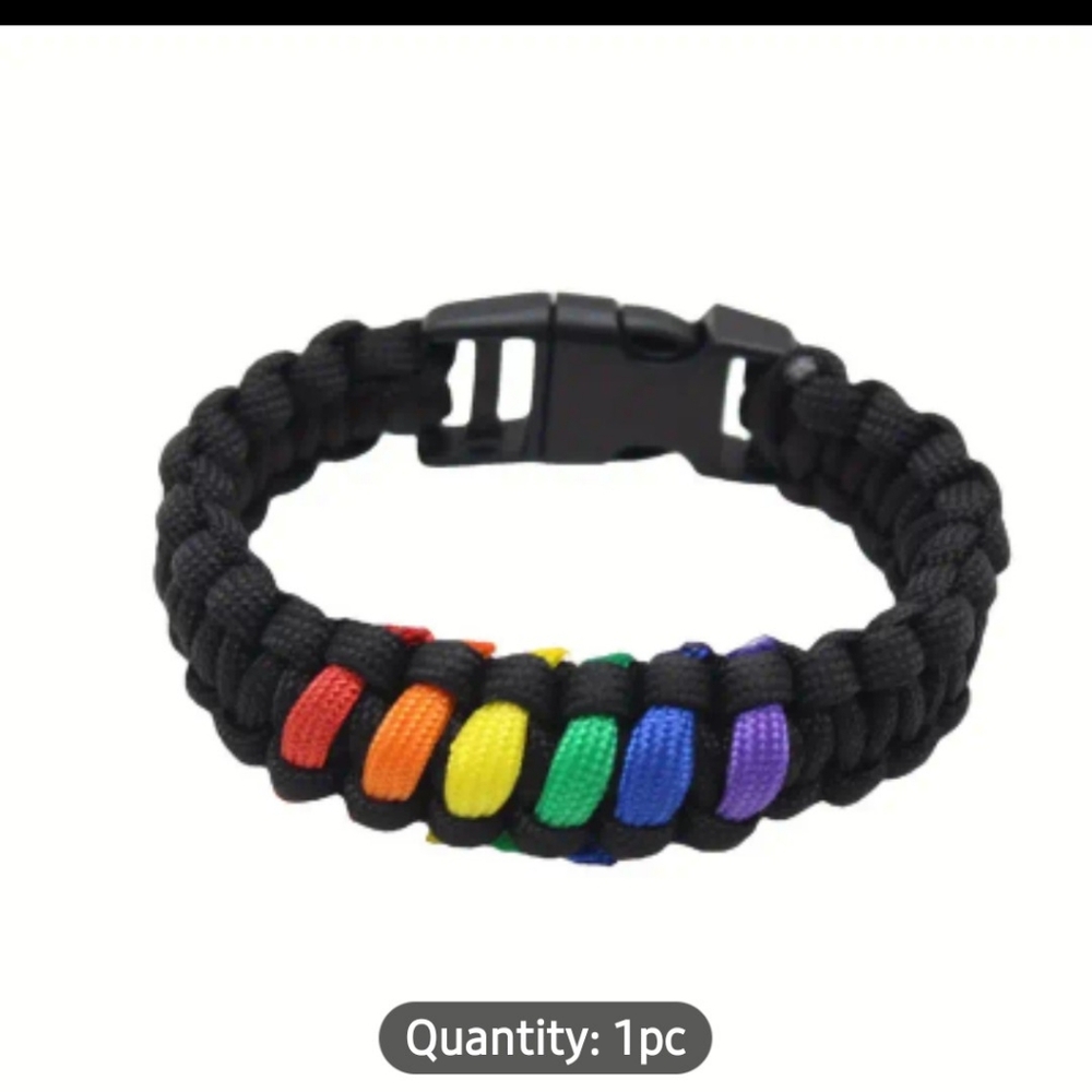 Black Paracord Bracelet with Rainbow Accents